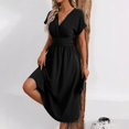thumbnail image 5 of GaThRRgYP Women's Printed Short Sleeve Dress,Fashion Women's Round Neck Casual Solid Color Pocket Short-sleeved Knee-length Mini Skirt Black L, 5 of 7