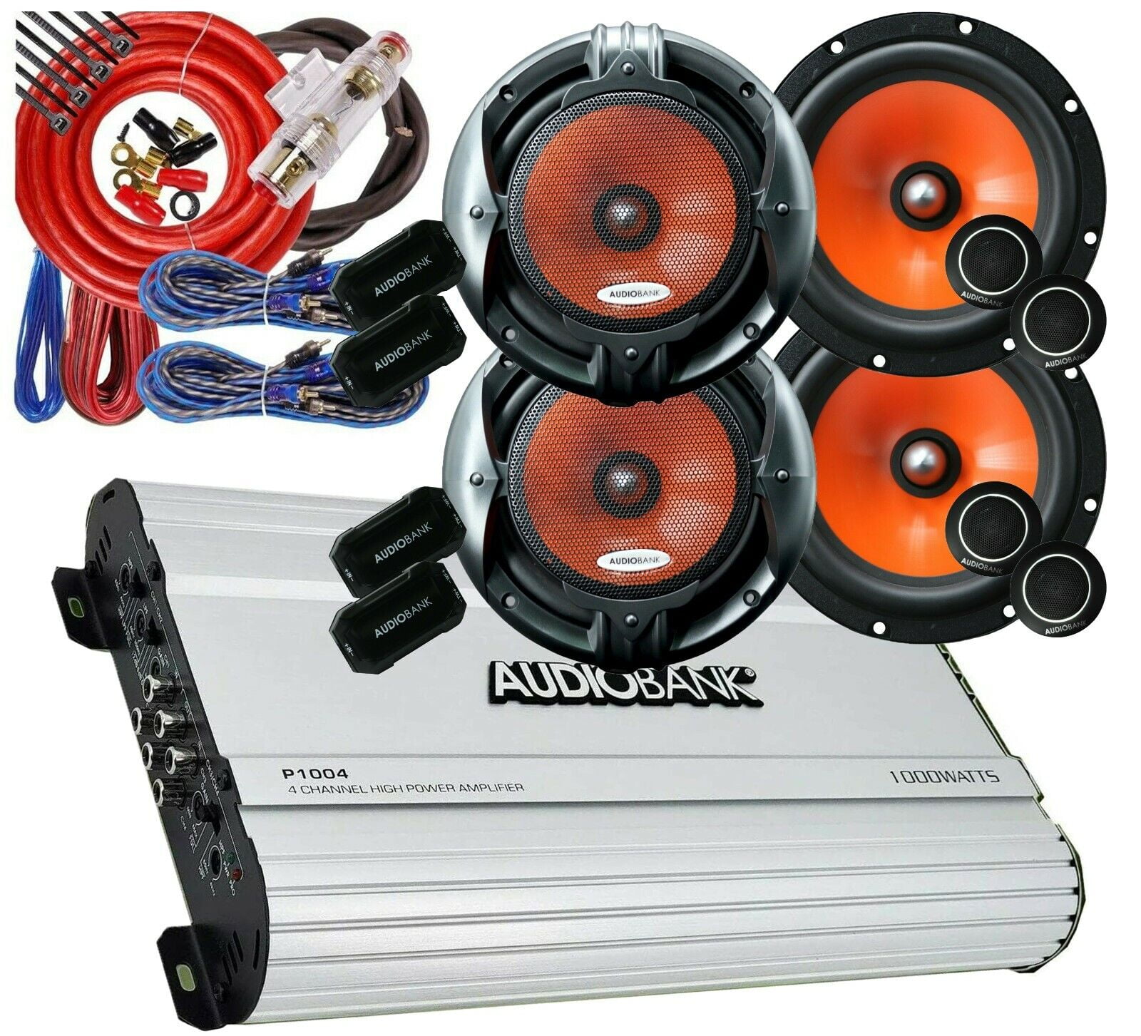 4x Audiobank 1000W 6.5Inch Component Speaker + 4 Ch Amplifier P1004