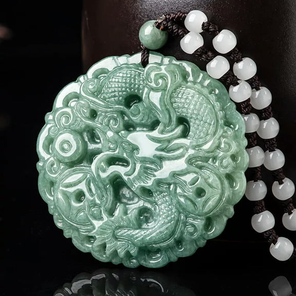 HOOUN Natural A-Grade Jade Wealth Transfer Dragon Brand Pendant Ice Jade Necklace