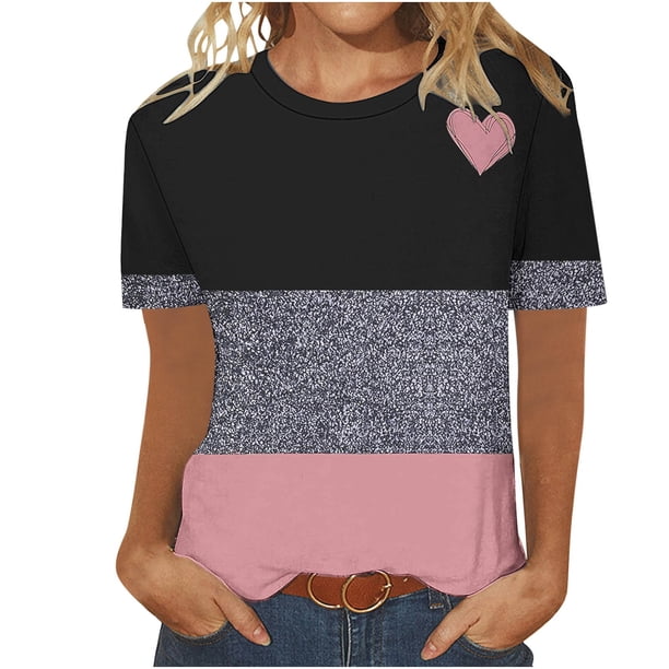 Camisetas Casuales de Manga Corta con Cuello de Tripulación Impresa de San Valentín Tee Gráfica Ligera Top 95% Poliéster 5% Elastano para el Uso Diario, Camiseta de Moda Cómoda