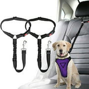 Corooci Dog Seat Belt， 2 Pack Pet Car Headrest Restraint Adjustable Puppy Seatbelt，Dog Vehicle Nylon Fabric Reflective Elastic Seat-Belt (Black+Black)