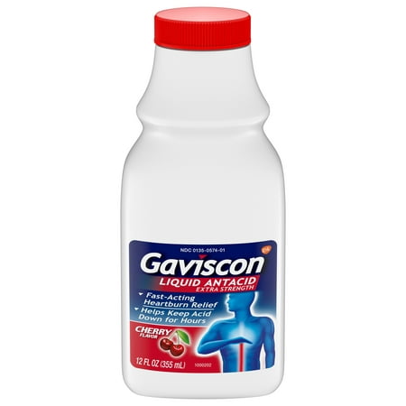 Gaviscon Extra Strength Cherry Liquid Antacid for Fast-Acting Heartburn Relief, 12