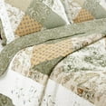 thumbnail image 4 of 3 Piece Floral Real Patchwork Green Beige Khaki Yellow Scalloped Edge Cotton Quilt Bedding Set, Reversible Coverlet Bedspread for Bedroom, RV, Hotel, Guest Room, Machine Washable (Laura, King), 4 of 5