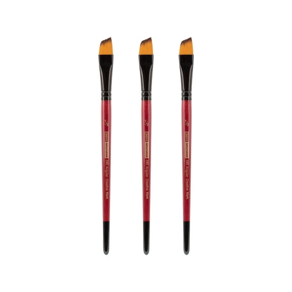 Creative Mark Ebony Splendor Short-Handle Synthetic Sable Paint Brush, Angular 1/2 in, Pack of 3, Teijin Multi-Filament Hair, Handcrafted Synthetic Paint Brushes for Acrylic, Watercolor, and More