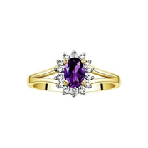 RYLOS Rings for Women 14K Gold Plated Silver Halo of Diamond Birthstone Ring 6X4MM Gemstone February Amethyst Jewelry for Women  Size 5