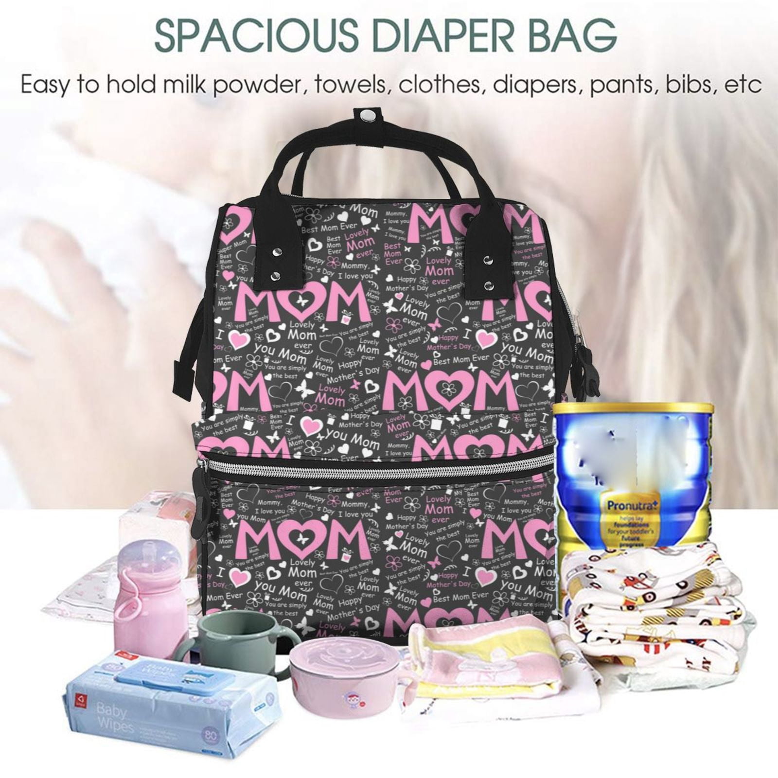 Ratiio Lovely Mom Ever Mummy Backpack - Waterproof Twill Canvas, Large Capacity Diaper Bag with Multiple Pockets and Adjustable Straps