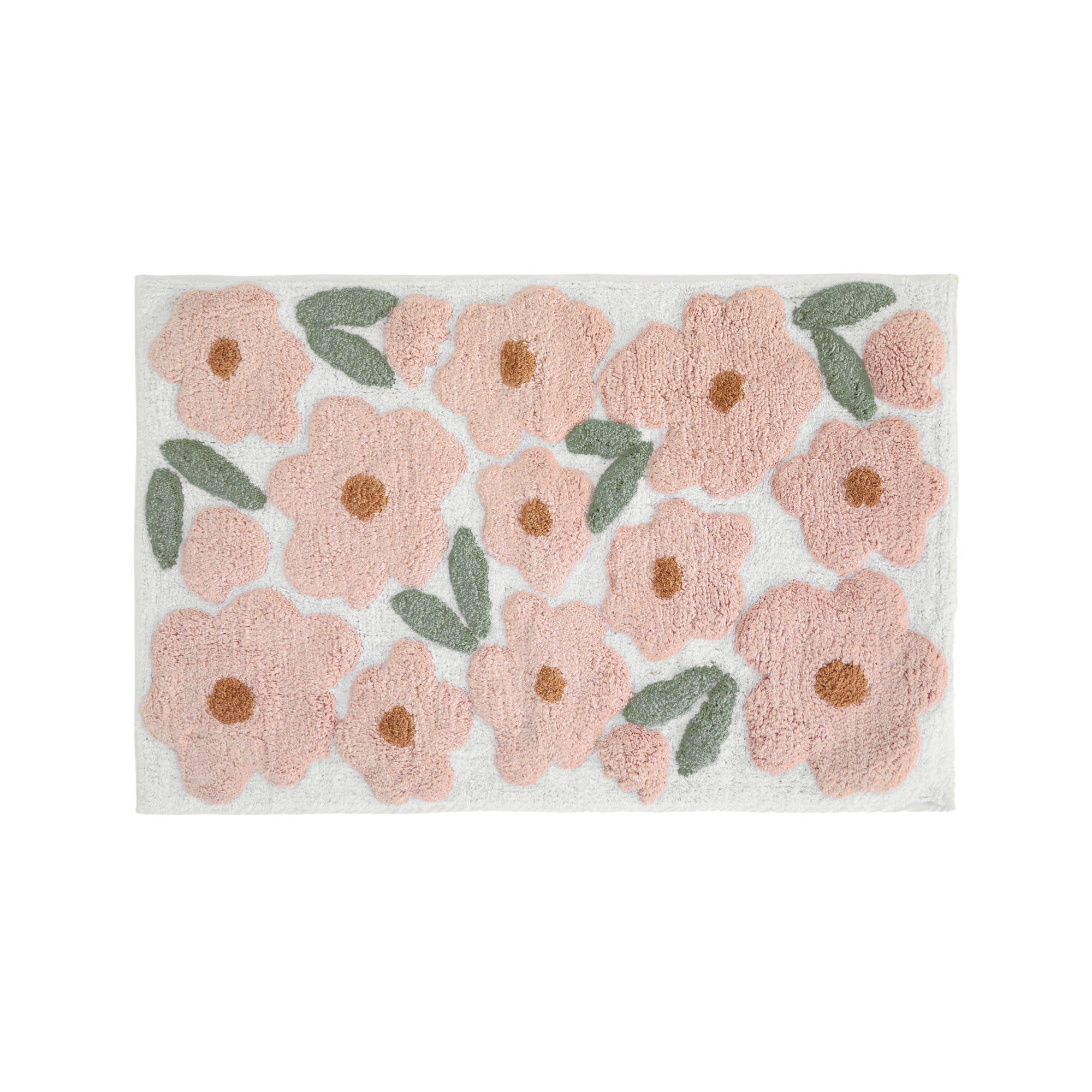 Noble Linens Floral Pattern Cotton Bath Mat, 34 in x 21 in, Blossoms Pink