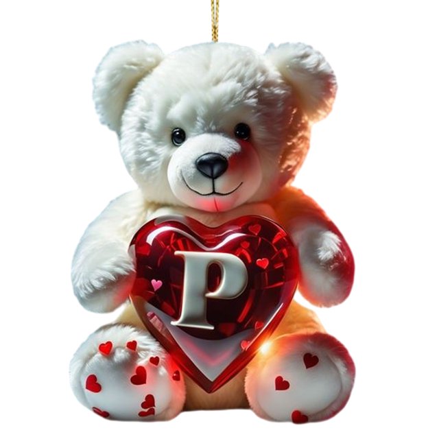 Colgante acrílico letra P Wdftyju adornos de oso de corazón de felpa para decoración de Navidad