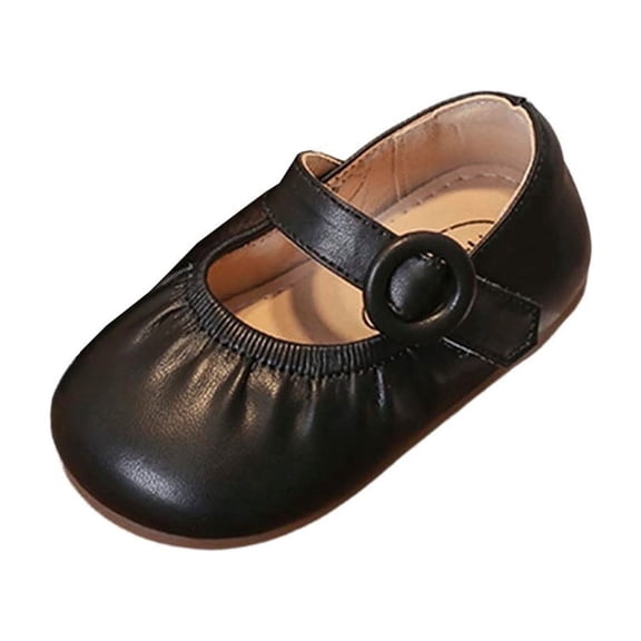 Kids Unisex Flats Black | PU Faux Leather Round Toe Dress Shoes for Girls Boys | Non-Slip Soft Sole for Wedding School Daily Wear,Size 10