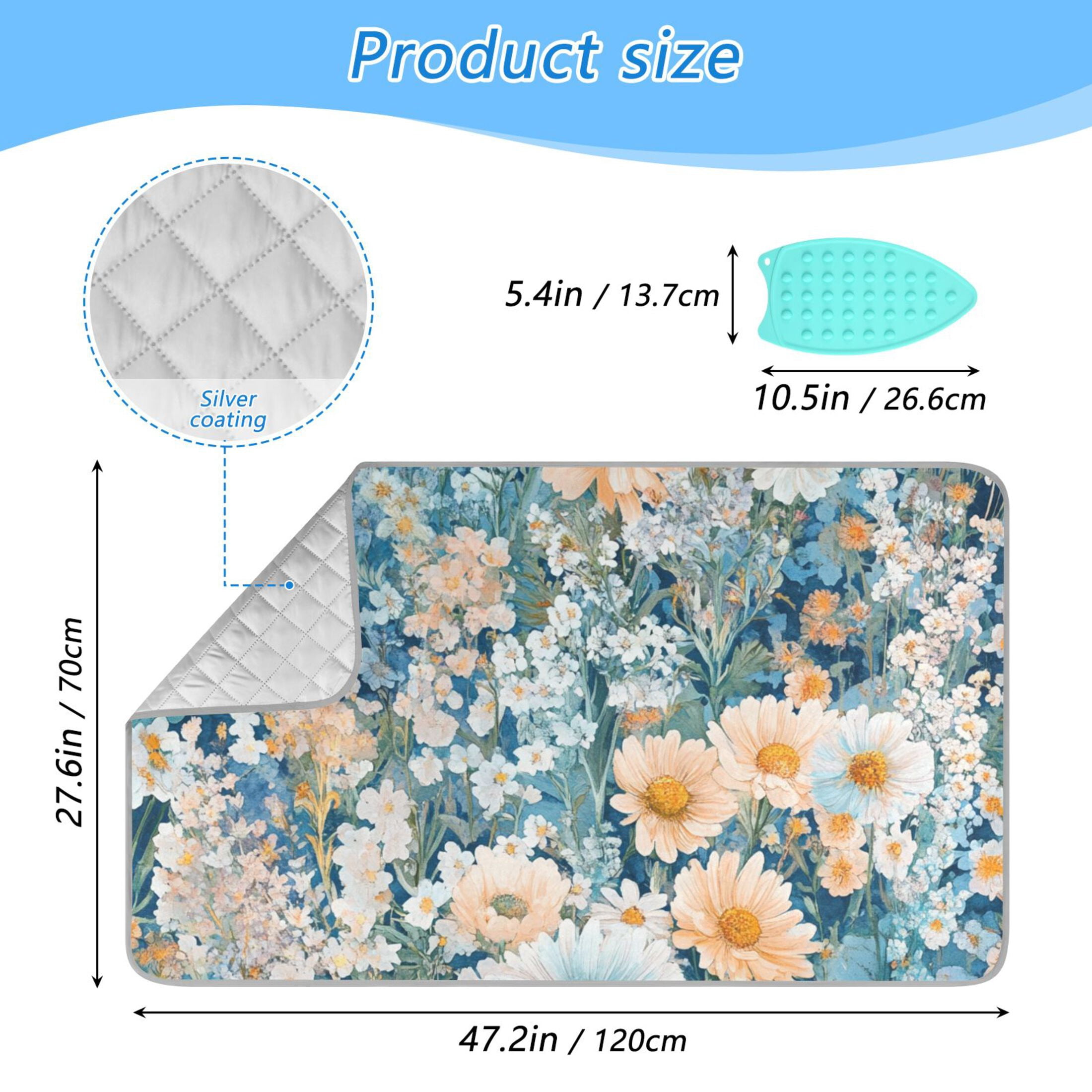 Lush Flowers Leaves Ironing Mat Blanket Portable Travel Ironing Pad Heat Resistant Pad 47.2" x 27.6”