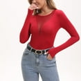thumbnail image 6 of Syhzlz Women Long Sleeve Tops, Sexy See Through Slim Fitted T-shirt, Deep V Stretchy Crew Neck Tee, 6 of 7