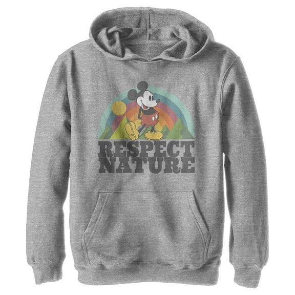 Boy's Mickey & Friends Mickey Mouse Respect Nature  Pull Over Hoodie Athletic Heather X Large