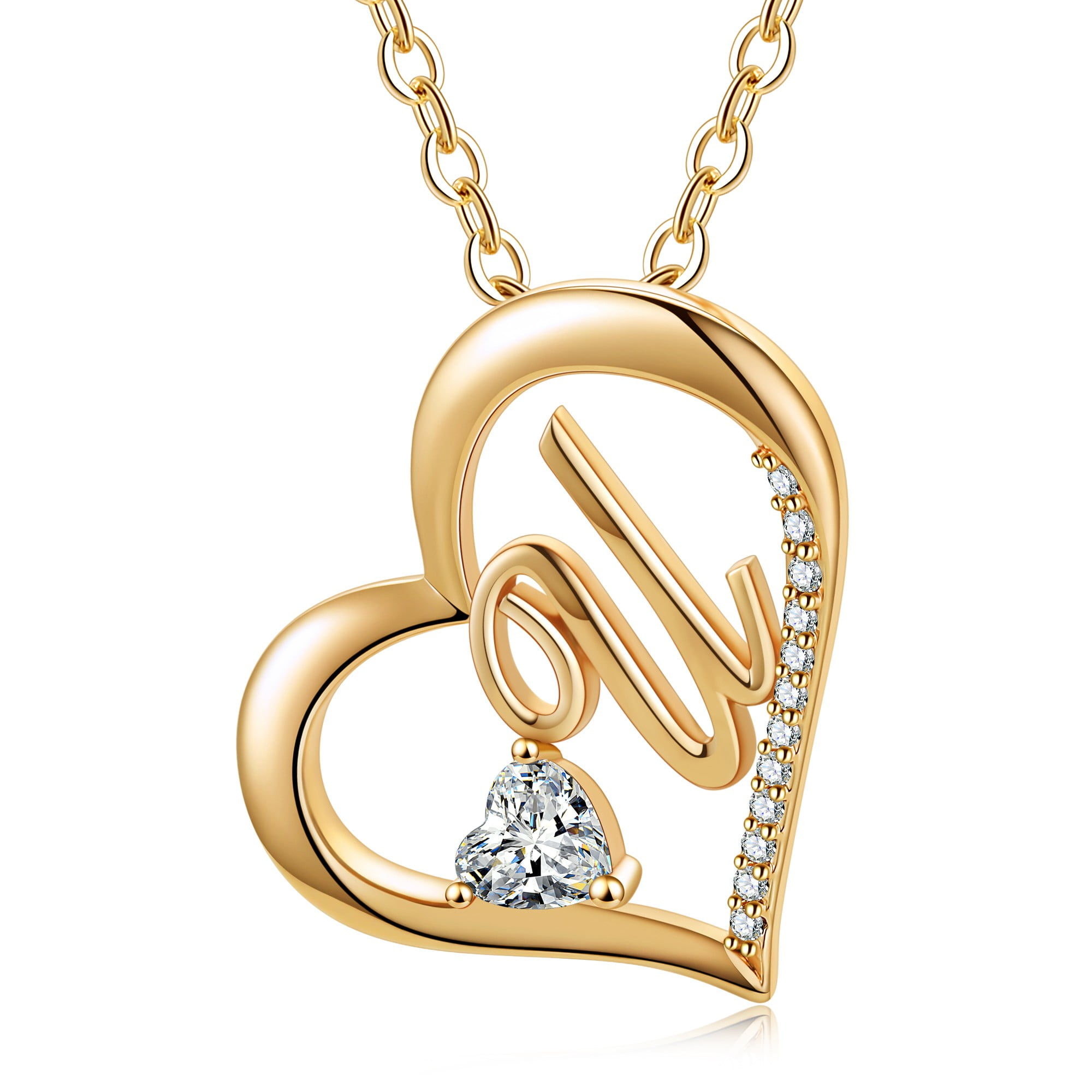 TINGN Heart Initial Necklace 14k Gold Plated Dainty Cubic Zirconia ...