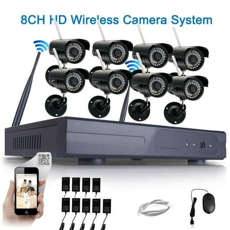 Ktaxon 8pcs HD 720P WIFI Wireless IP Camera System 8CH NVR Outdoor Security Home Video Without Hard Drive