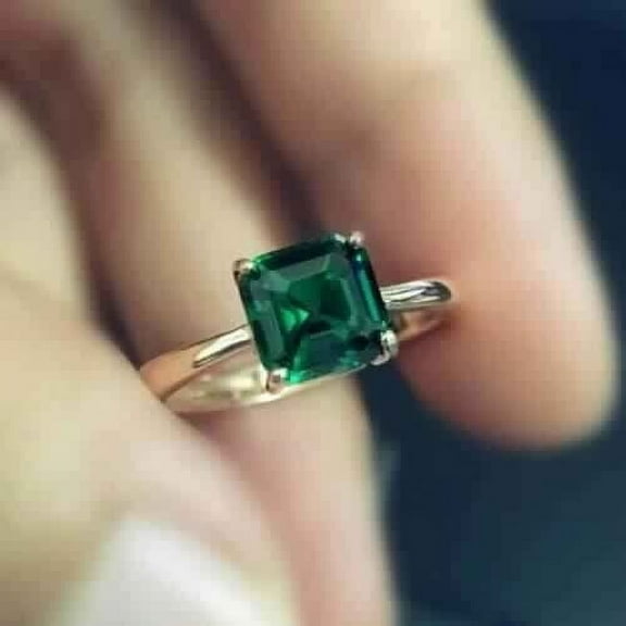 2Ct Asscher Cut Lab Created Green Emerald Wedding Ring 14k White Gold Plated