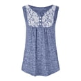 thumbnail image 4 of safuny Women's Summer Trendy Babydoll Tops Clearance Solid Lace Tops Sleeveless Tees V Neck Shirts Button Leisure Vintage Clothing Fashion Dark Blue L, 4 of 6