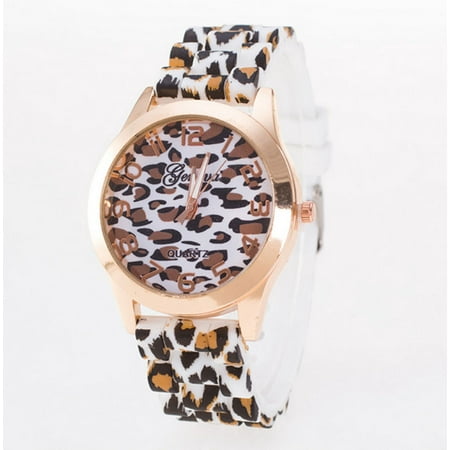 Outtop Unisex Geneva Leopard Silicone Jelly Gel Quartz Analog Wrist Watch White