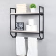 thumbnail image 4 of 2-Tier Metal Industrial 23.6" Bathroom Shelves Wall Mounted,Rustic Wall Shelf Over Toilet,Towel Rack with Towel Bar,Utility Storage Shelf Rack, Floating Shelves Towel Holder,Retro White, 4 of 14