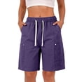 thumbnail image 2 of Domuza Bermuda Shorts for Women Casual Lightweight Quick Dry Cargo Shorts Knee Length Drawstring High Waisted Outdoor Hiking Short with Pockets Purple XXXL, 2 of 8