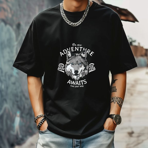 Men's T Shirt Round Neck Patterned Tee Summer New Sports Shirt Vintage Style Gift for Friends XS