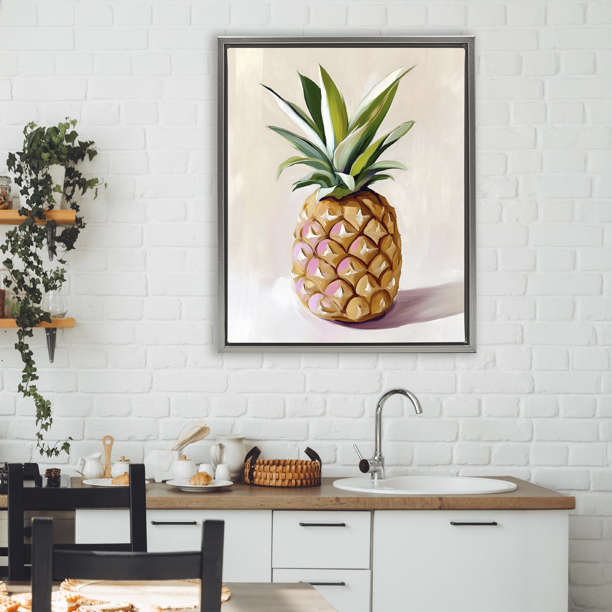 Stupell Industries Pastel Pineapple Tropical Fruit Gray Framed Floater Canvas Wall Art, design by The Prints Vibe