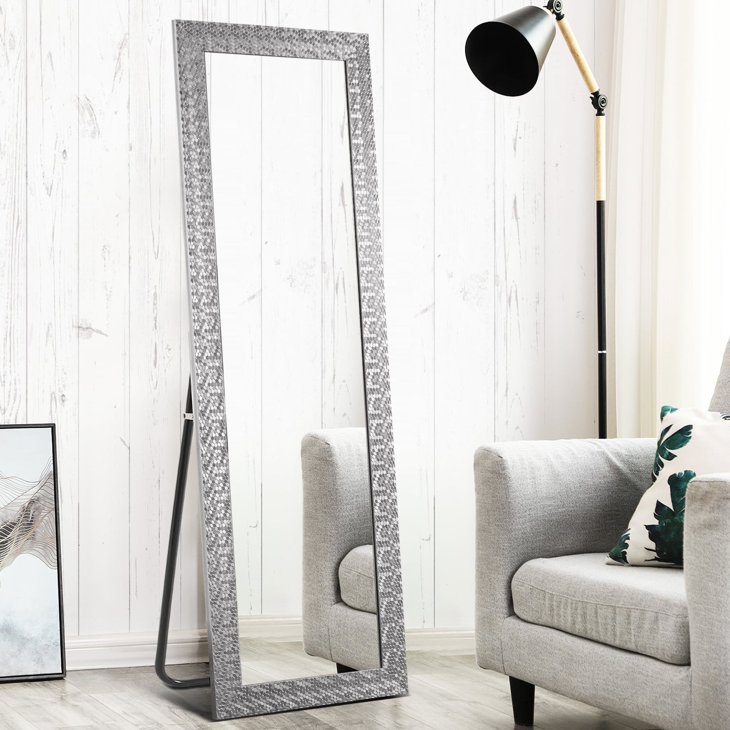 NeuType Mosaic Floor Mirror with Stand Full Length Mirror Wide Frame