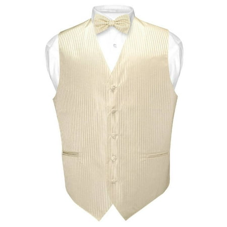 Striped Tailored Suit - Men's Dress Vest & BOWTie EGG YOLK CREAM Vertical Striped Design Bow Tie Set