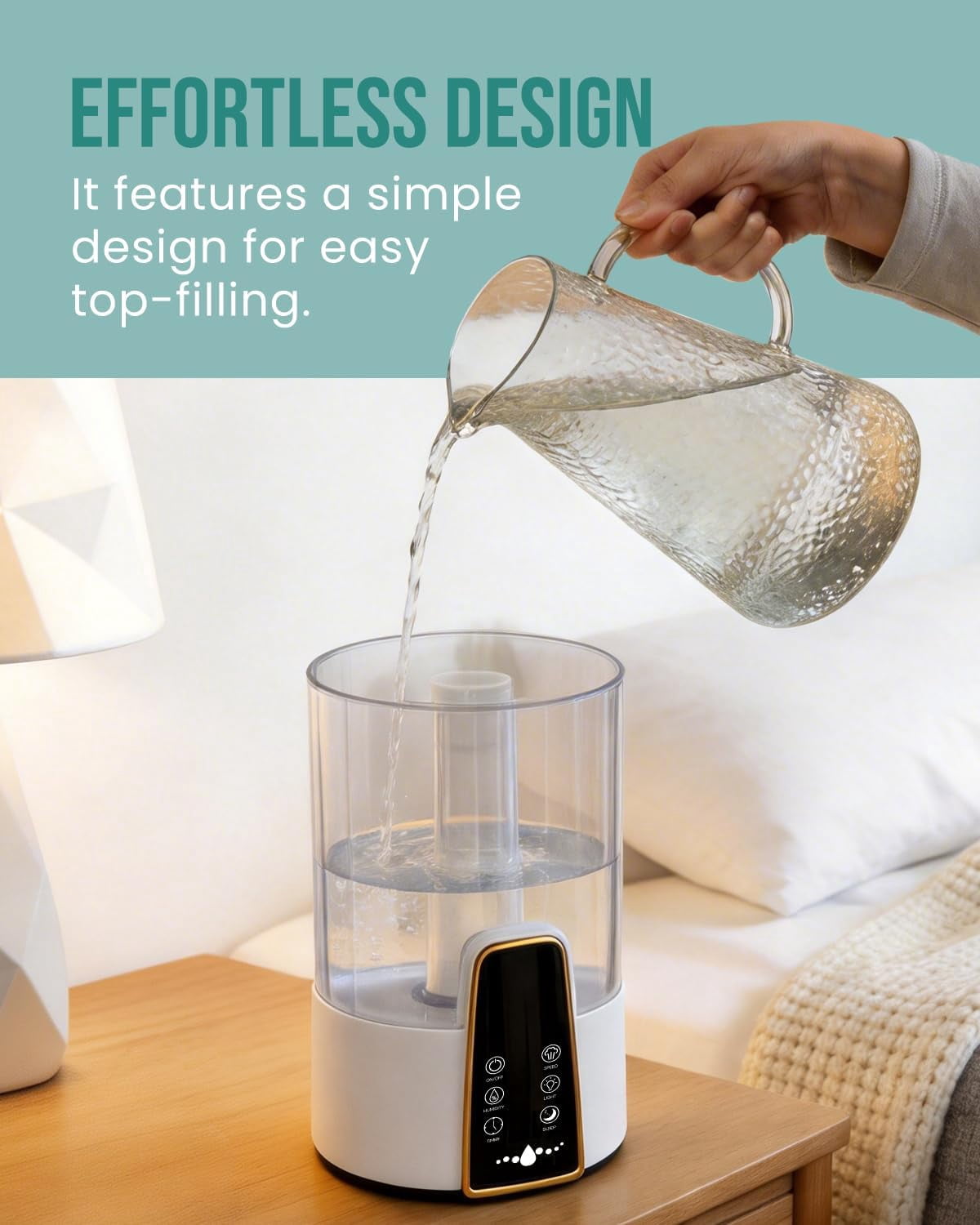 Humidifiers for Bedroom,1.06Gal(4L) Dishwasher Safe Design Easy to Clean,Top Fill,Night Light,Aroma Diffuser,Humidity Control,12H Timer,Sleep Mode,3 Level Mist, Home,Nursery, White