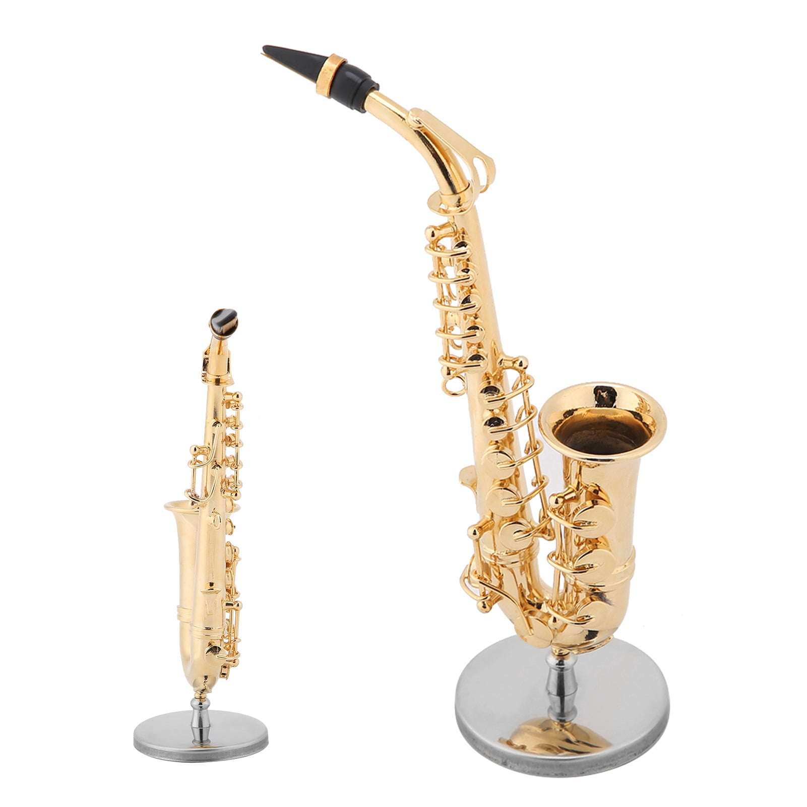 Miniature Alto Saxophone Replica with Stand and Case Gold Plated Instrument Model Ornaments