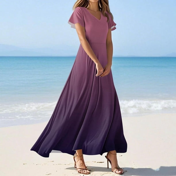 WILLBEST Vestidos Dama Vestido de Verano para Mujer Vestido Vintage de Longitud Media con Estampado Floral Manga Corta Cuello En V Primavera 538 Chica
