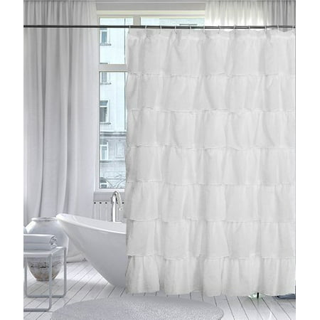 Goodgram White Ruffled Fabric Shower, Ruffle Fabric Shower Curtain