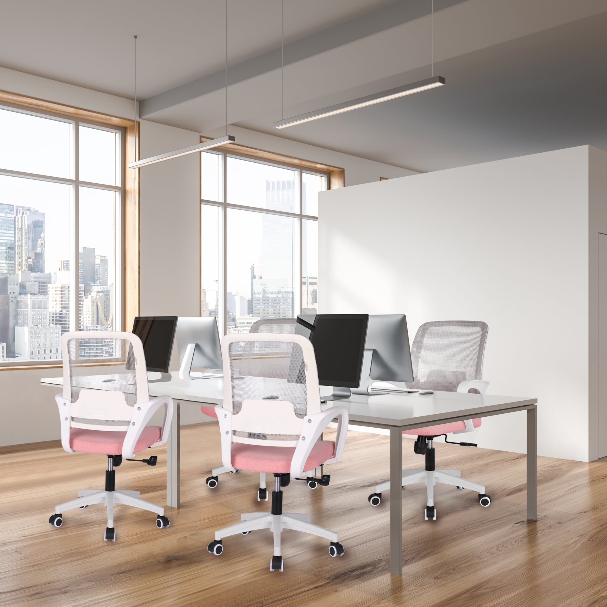 NEO CHAIR Ergonomic Office Chair, Lumbar Support Mid Back, Mesh Home Office Computer Desk Chair with Armrests, Pastel Pink