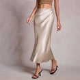 thumbnail image 6 of ClodeEU Women's High Waisted Satin A Line Skirt with Pleated, Elegant Solid Color Midi Skirt Beige,Womens Plus S, 6 of 8
