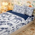 thumbnail image 3 of Erosebridal Vintage Blueprint Fossil Zipper Queen Comforter Set with Fitted Sheet and 2 Pillowcases,Dino Skull Bone Zipper Bedding Set,Navy White,4 Pieces,Navy Blue Reversible, 3 of 6