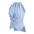 thumbnail image 3 of WCJM Women's Camis Womens Ruched Waist Halter Top Wrap V Neck Sleeveless Asymmetrical Summer Evening Blouse(Sky Blue,S), 3 of 3