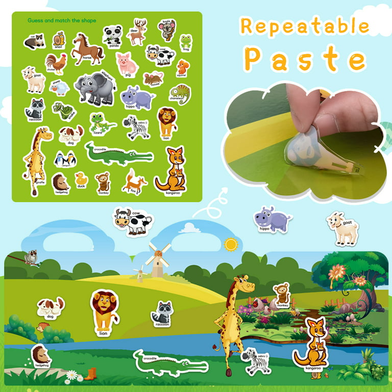 Reusable Sticker Books for Kids, Travel Removable Toddler Dinosaur Sticker Books for 2 3 4 5 Year Old Girls Boys Birthday Gifts Educational Learning