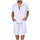 thumbnail image 1 of Mens Camisas Casual Color Sólido Bolsillo Cordón Shorts Set, Manga Corta Turndown Collar Camisa para la Primavera Y el Verano, 1 of 5