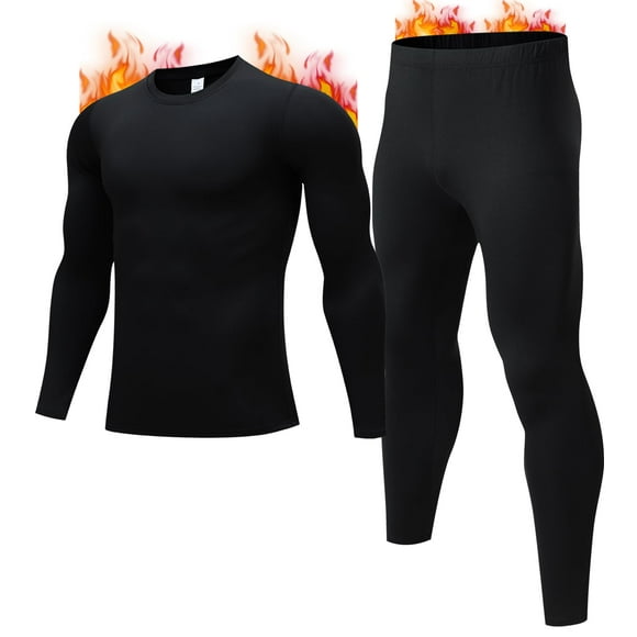 JZCreater Thermal Underwear for Men, Mens Long Johns Thermal Underwear Set, Fleece Lined Base Layer for Cold Weather Black