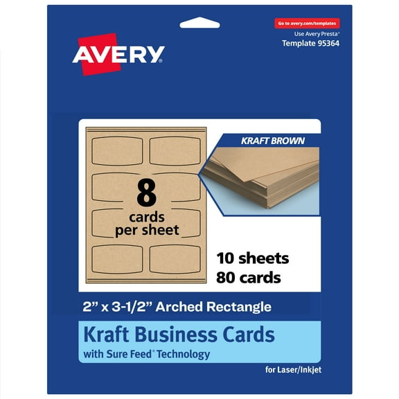 Avery Arched Rectangle Business Cards, 2" x 3-1/2", Kraft Brown, 80 Total
