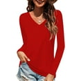 thumbnail image 1 of Bellella Women Basic Tops Baggy Solid Color Tee Sport Pullover Red XL, 1 of 3