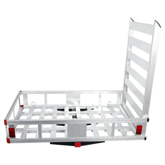 Foldable Ramp Cargo Carrier, Aluminum Hitch Mounted Basket, 50x29.5 Inch Platform for Camping Gear, Lawn Mowers