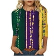 thumbnail image 2 of REORIAFEE Mardi Gras Shirts Women Green Purple Yellow 3/4 Sleeve Shirts Crew Neck Carnival Fancy Tees Theme Party Fashion Tops Loose Blouse Purple L, 2 of 5