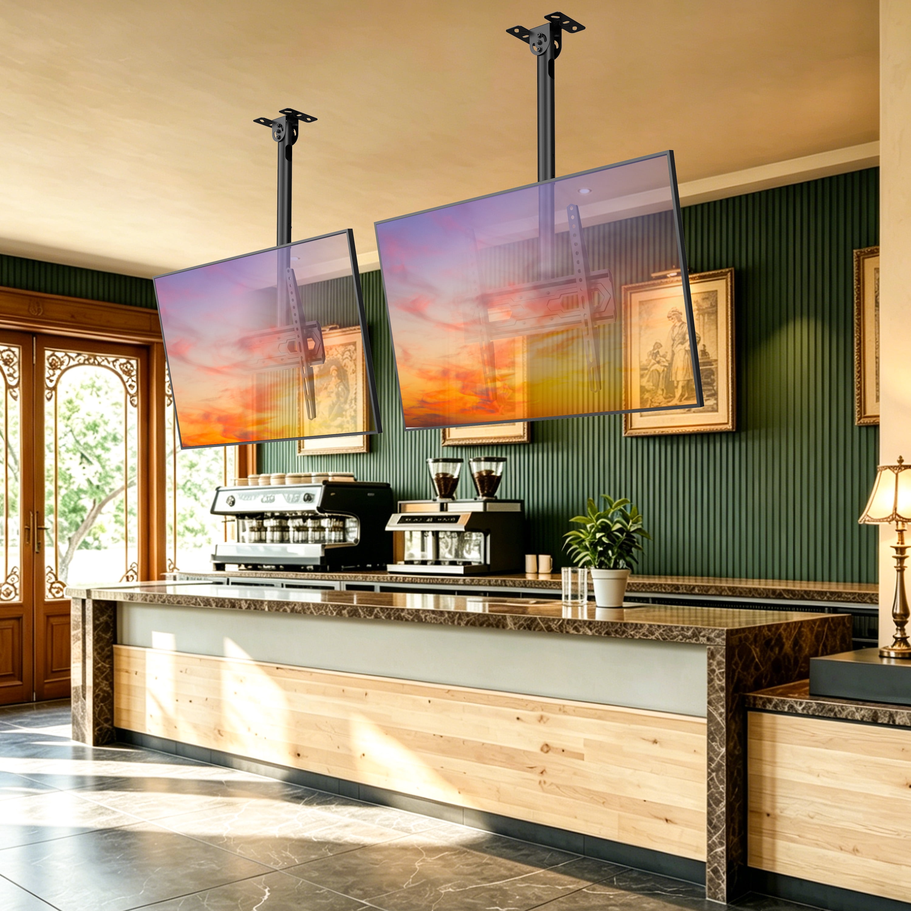 USX MOUNT Ceiling TV Mount for 26-74 inch TVs & Supports up to 110 Lbs, 360° Swivel, 6 Adjustable Height Setting, Full Motion TV Wall mount Max VESA 400x400mm