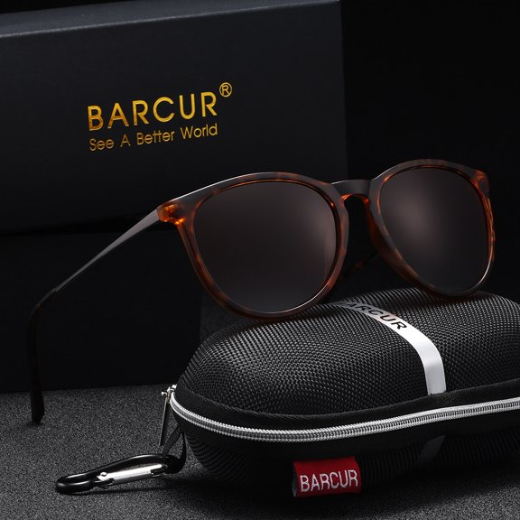 BARCUR Vintage Style Men Sunglasses TAC Lens Material Elliptical Frame Fishing Versatile Reduces Glare Anti UV Brand Packaging