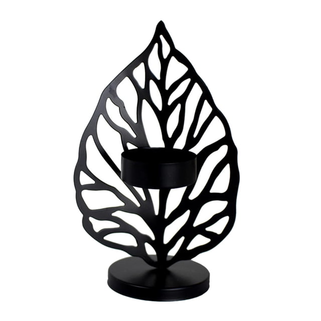 Candelabro de hojas de hierro forjado, candelabro decorativo para mesa. Negro A