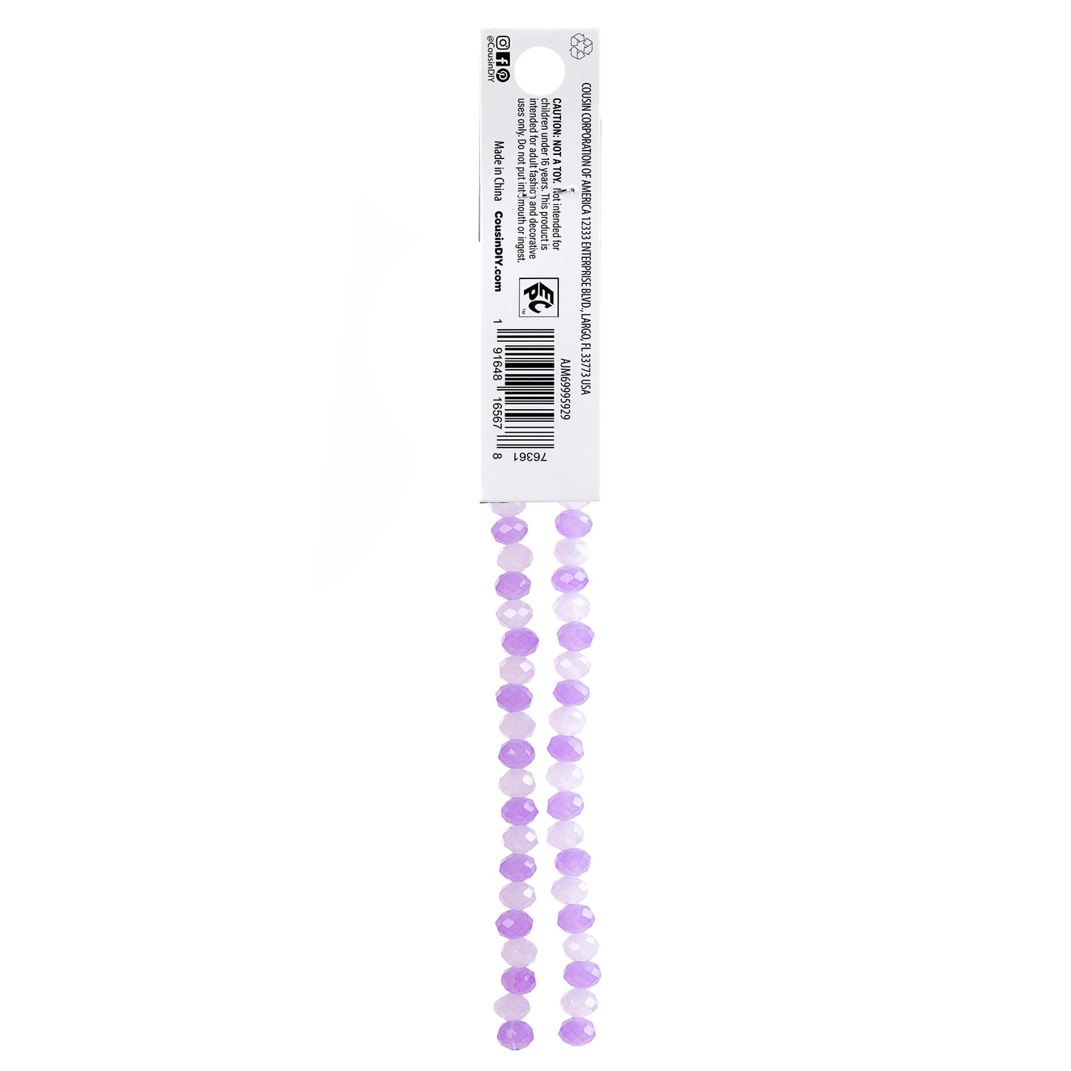 (2 pack) Cousin DIY Glass Rondelle Beads 2-Strand 2-Tone Purple 8mm 14 Inch 58 Piece Model 69995929