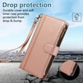 thumbnail image 2 of for iPhone 11 Pro Wallet case with Card Holder for Women Men,Phone case RFID Blocking PU Leather Flip Cover with Strap Zipper Credit Card Slots,Kickstand,With Wrist Strap,Rosegold, 2 of 9