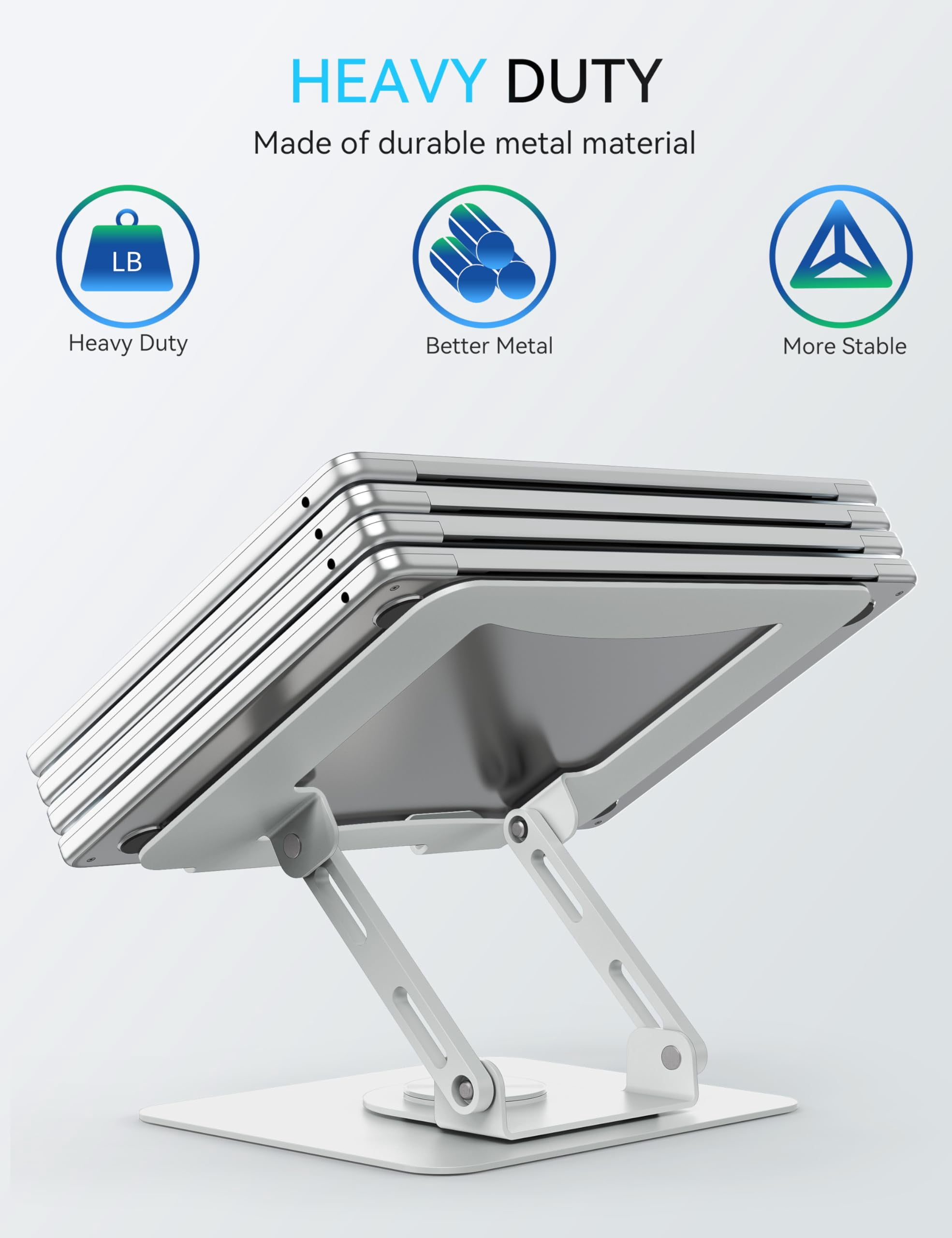 360 Rotating Laptop Stand  Computer Riser For Desk Adjustable Height Multi-angle Metal Holder Foldable Portable Notebook Elevating Base Office & Home White