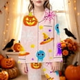 thumbnail image 2 of Afdoent Girls Pajamas Set Halloween Pumpkin Ghost Print Sleepwear Long Sleeve Jammies Button-Down Nightwear Loungewear Comfortable For Kids Holiday 7-8 Years, 2 of 5