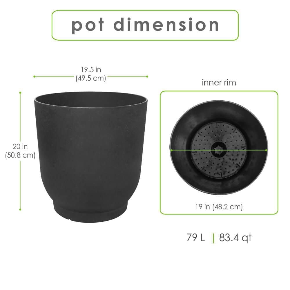 Tierra Verde 21in W x 20in H Florencia Modern Round X-Large Self-Watering Indoor/Outdoor Statement Planter, Black